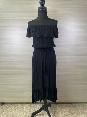 Speed Control Gauze Black Off-Shoulder High-Low Maxi Dress Size Small